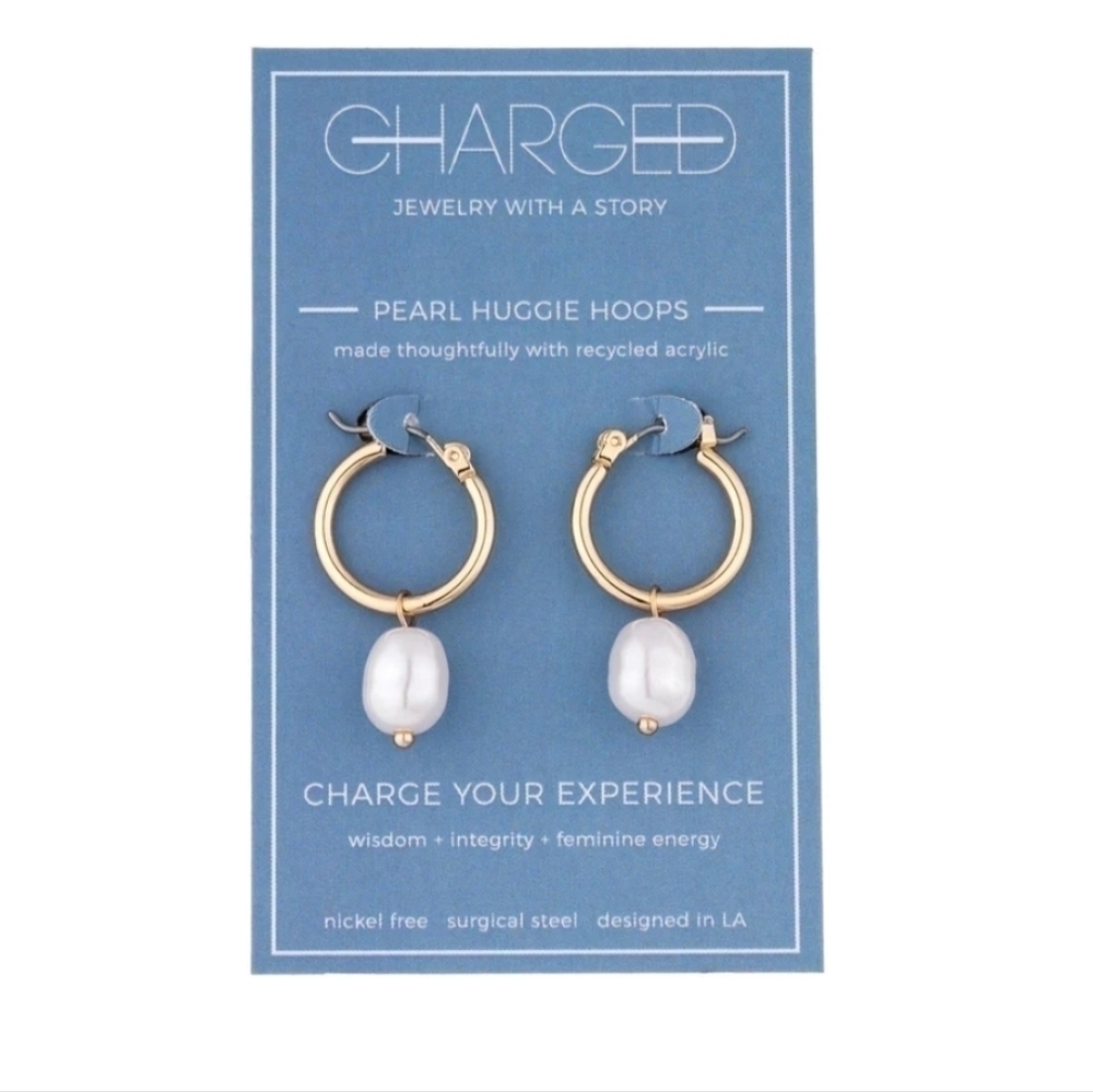 Charged Pearl Huggie Hoop Earrings NWT